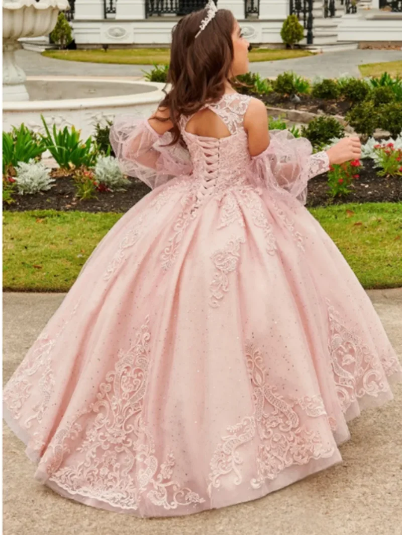 

Flower Girl Dress For Wedding Beaded Lace Appliques Princess Dress First Communion Dresses Ball Gowns