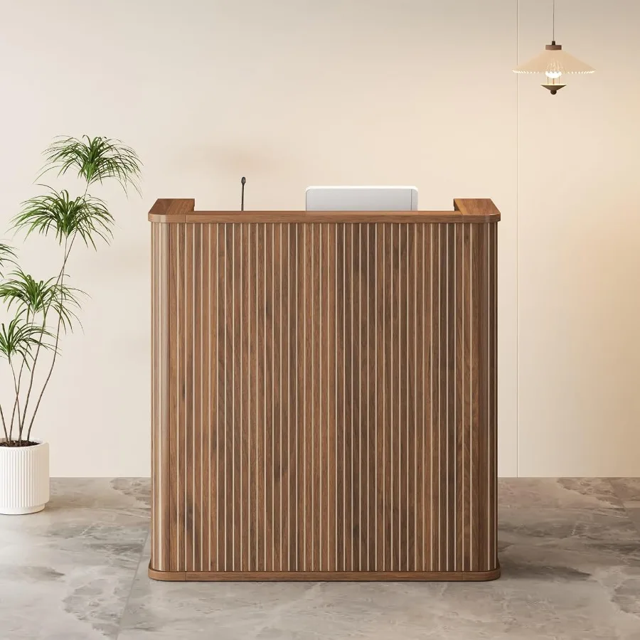 42.1 Inch Reception Desk, Fluted Round Corner Modern Reception Table, Front Counter Table, for Salons, Offices Lobbies Retail S