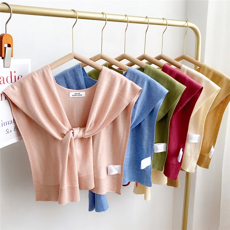 

Spring Summer Shirt Shawl Scarves Solid Detachable Collars Shoulders Back Protection Warm Shawls Scarf Decoration Wrap for Women