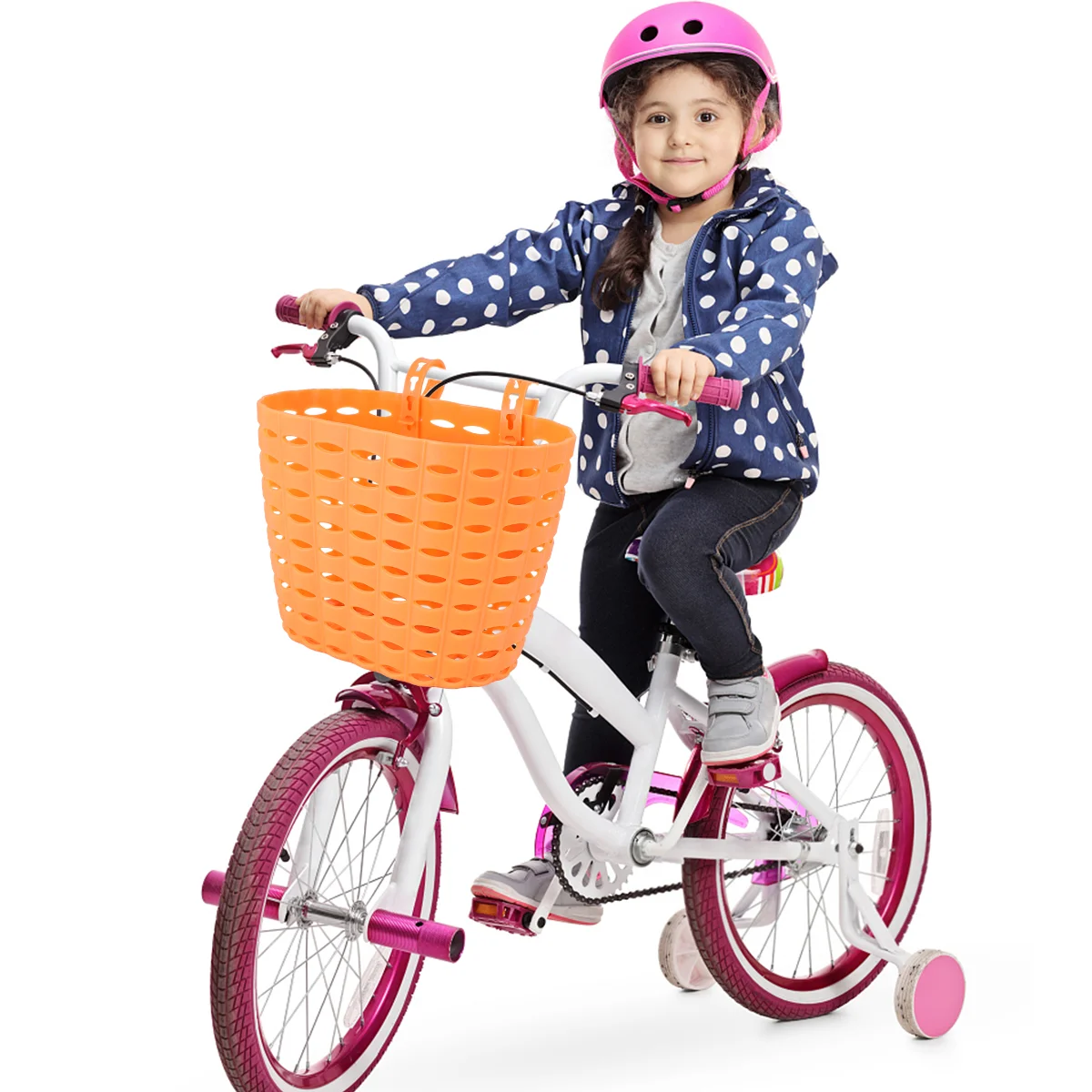 1Pc Children Bike Basket Detachable Plastic Bike Storage Basket for Kids Bike Without Stickers (Orange)