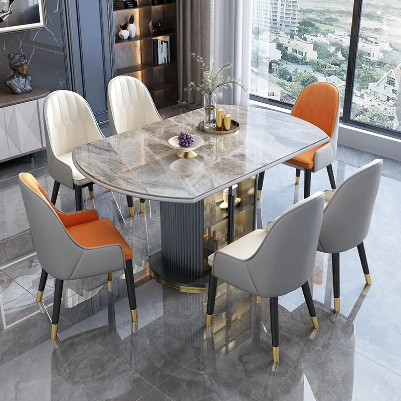 مجموعة كراسي طاولة طعام رخامية مستديرة فاخرة وحديثة قابلة للتمديد وقابلة للطي، 4، 6، 8 مقاعد، تصاميم أثاث متعددة الوظائف
