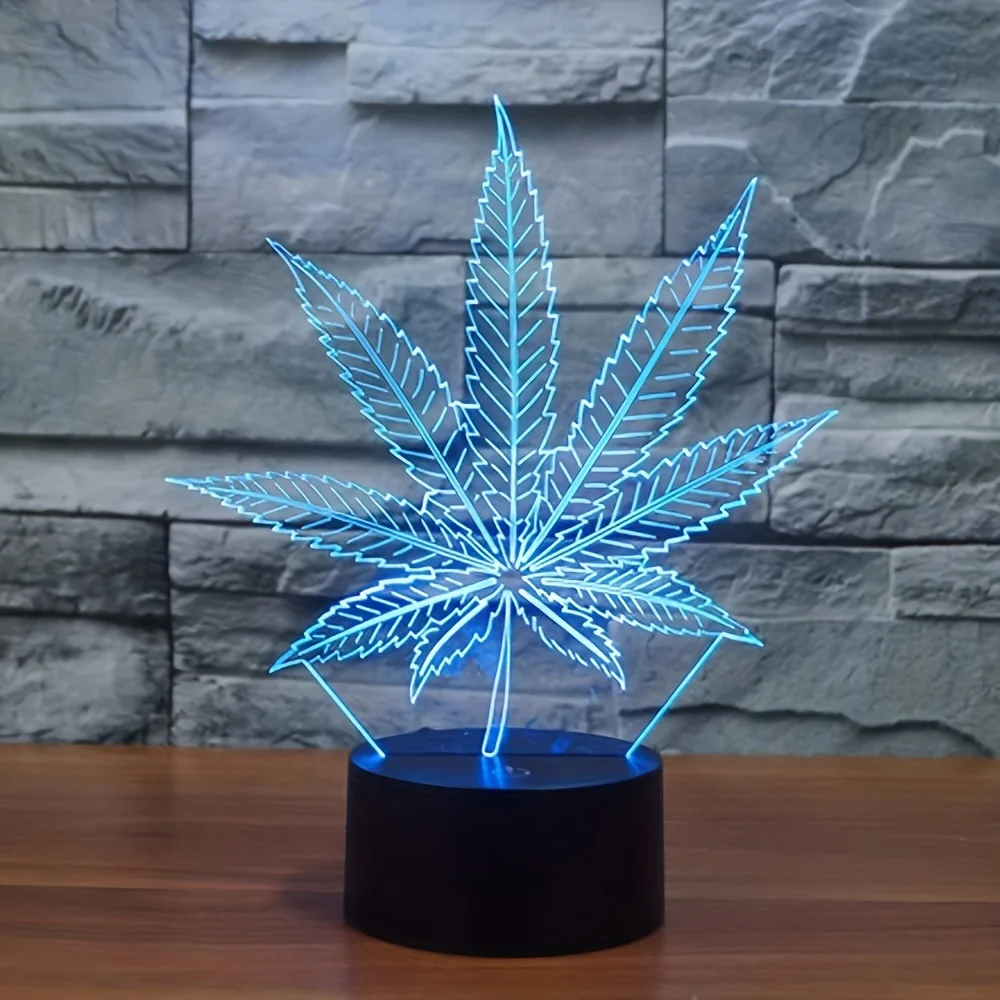 3D Maple Leaf LED Night Light, 7 cores mudando Table Light, lâmpada óptica, ilusão visual, Home Decor Lighting, Festival Gift, erva daninha