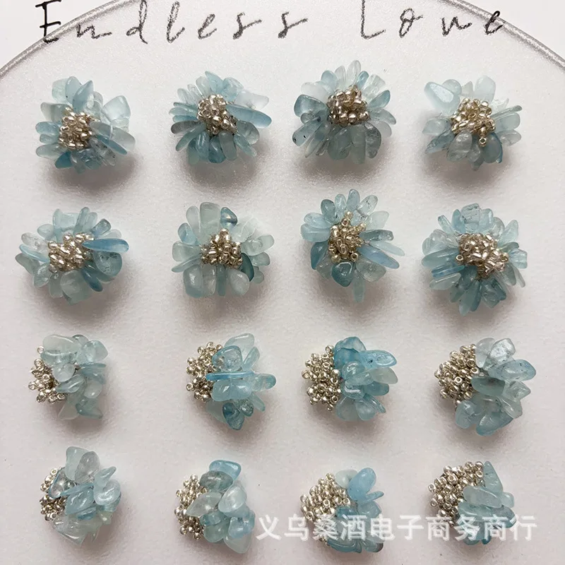 Premium Handmade Aquamarine Floral Croc Charms Hair Hoop Decoration Garment Accent DIY Beaded Buckle Material High Quality