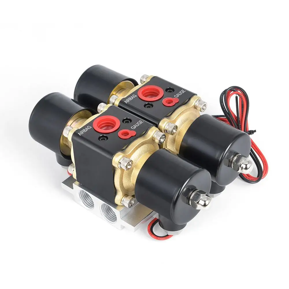 Universal DC 12V 200PSI Air Ride Dual Stations Manifold Solenoid Valve for Air Suspension Cars