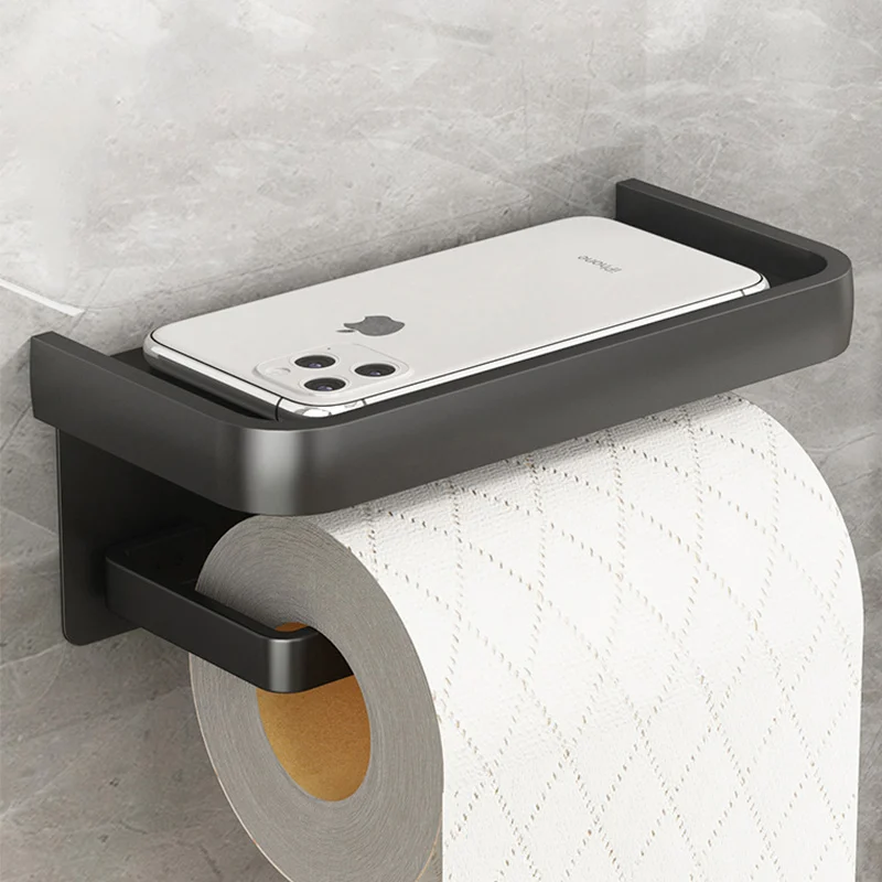 

Wall-Mounted Aluminum Alloy Toilet Paper Holder Double Roll Shelf Phone Stand Home Bathroom Decor Accessory
