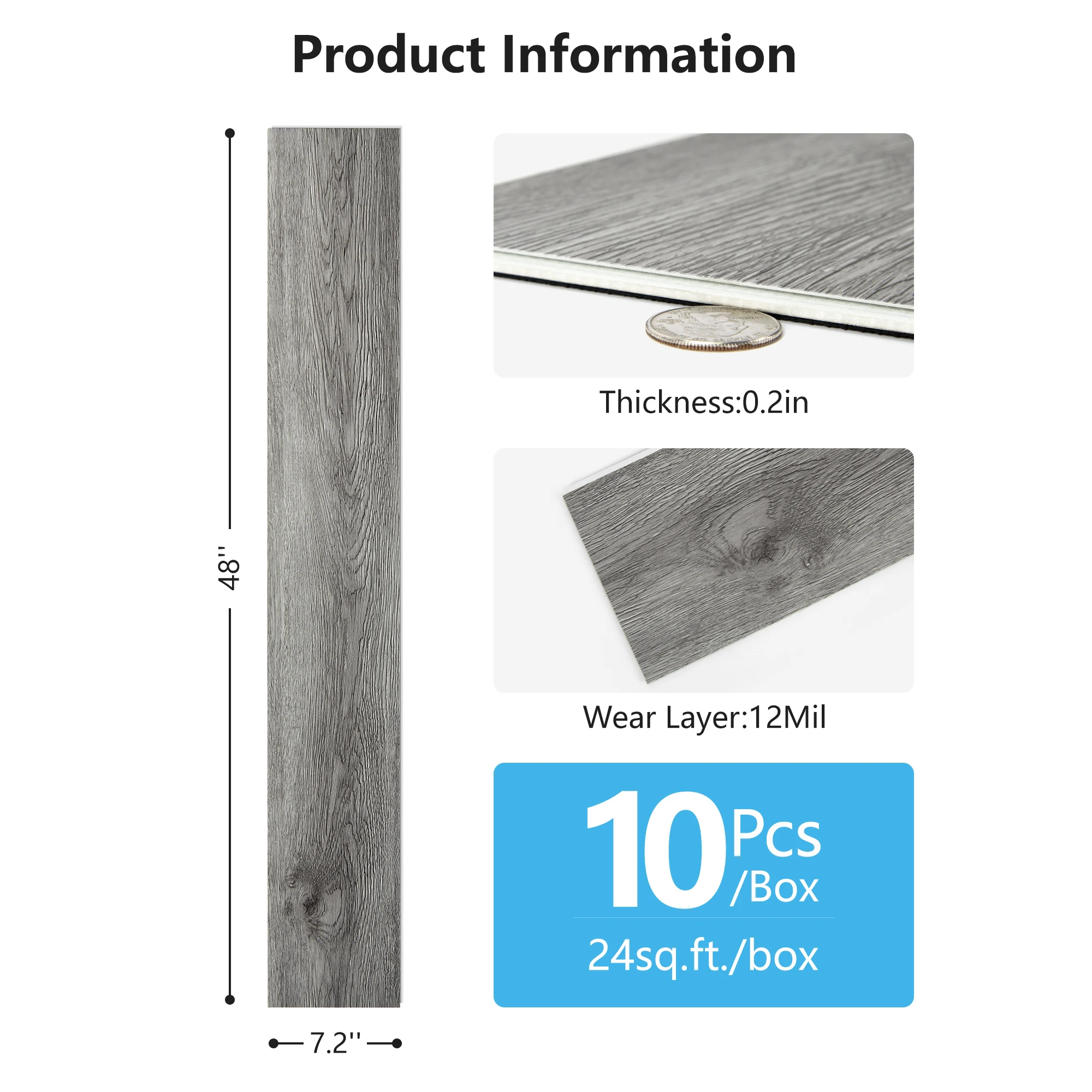 Art3d 10 عبوات من أرضيات الفينيل الفاخرة المتشابكة مقاس 48 بوصة × 7.2 بوصة، مظهر خشبي، يغطي لوح أرضي بقفل 24 قدم مربع لغرفة النوم #2