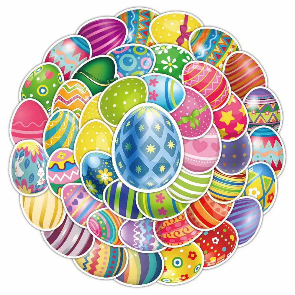 

50pcs Cartoon Easter Egg Sticker, Festival Cute Colorful Egg Sticker, Phone Waterproof Sticker
