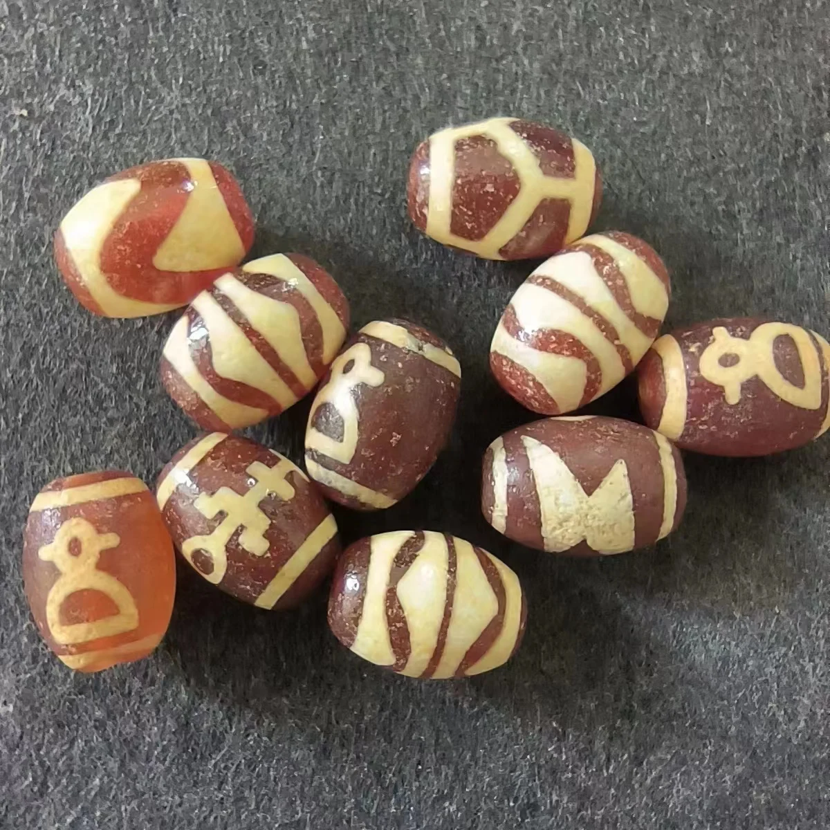 

5pcs/lot Natural Light Gold Multi Pattern Old Agate Dzi Beads old weathering accessories jewelry amulet folk-custom wholesale