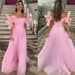 Customized Chiffon Ruched Flower Beading A-line Off-the-shoulder Long Dresses Cocktail Dresses Classic Exquisite Modern Style