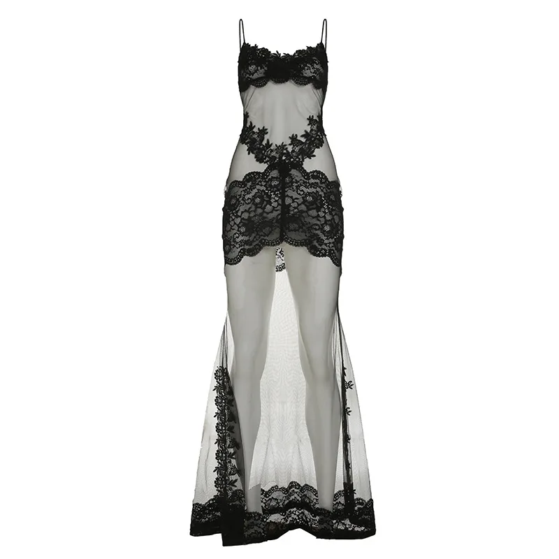 Abito da donna in pizzo a rete in stile europeo. Copricostume da bagno per le vacanze in lingerie trasparente sexy