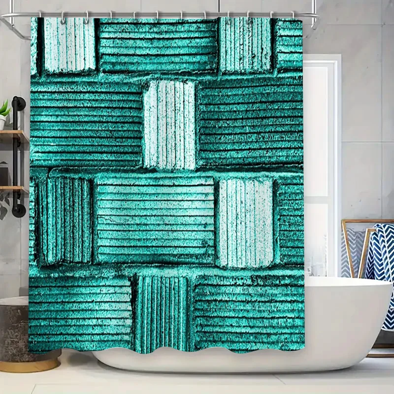 

Занавеска для душа в зеленую полоску: водонепроницаемый декор для ванной комнаты для домашнего использования в отеле, ткань с 3D-принтом, комплект для удобного подвешивания в комплекте (размер: L)
