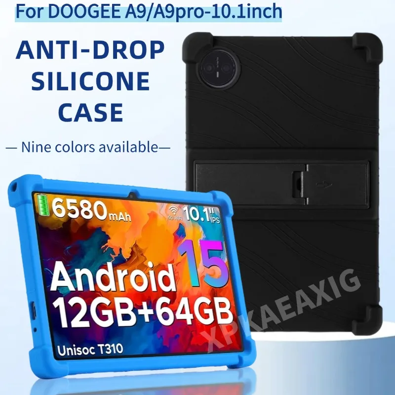 For DOOGEE Tab A9 Tablet 10Inch Android 15 Kickstand Coat Shockproof Cover DOOGEE A9pro Soft Silicon Stand Protective Shell