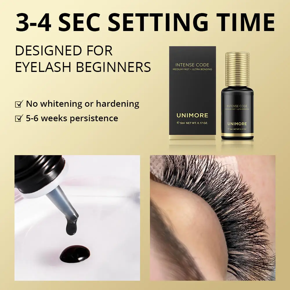 Unimore Colla professionale per extension ciglia - 0,5 s Asciugatura rapida, super lunga durata, impermeabile e bassa irritazione per artisti delle ciglia