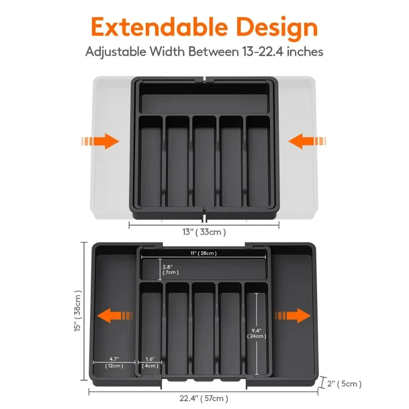 1pc Silverware Drawer Organizer Adjustable Flatware Tableware Organizer Expandable Plastic Utensil Tray for Spoons Forks Knives