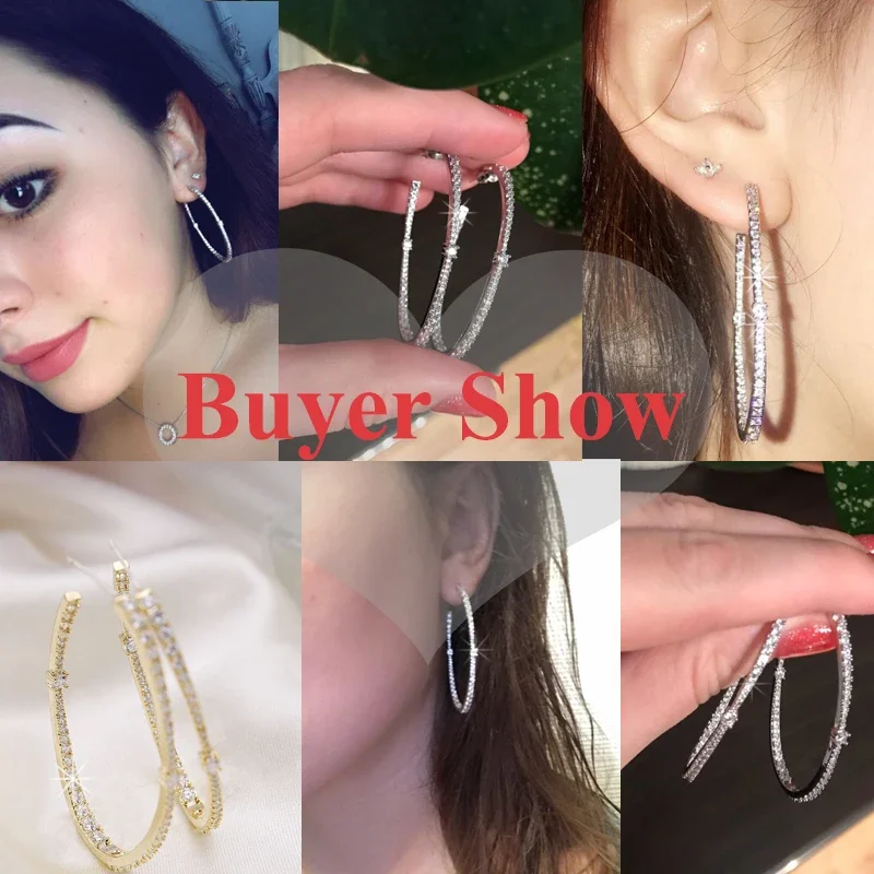 Simple Hoop Earrings With AAA Zircon For Women Jewelry Brincos Unique Clear Rhinestone Paved Rose Gold Color Jewelry Gift AE312