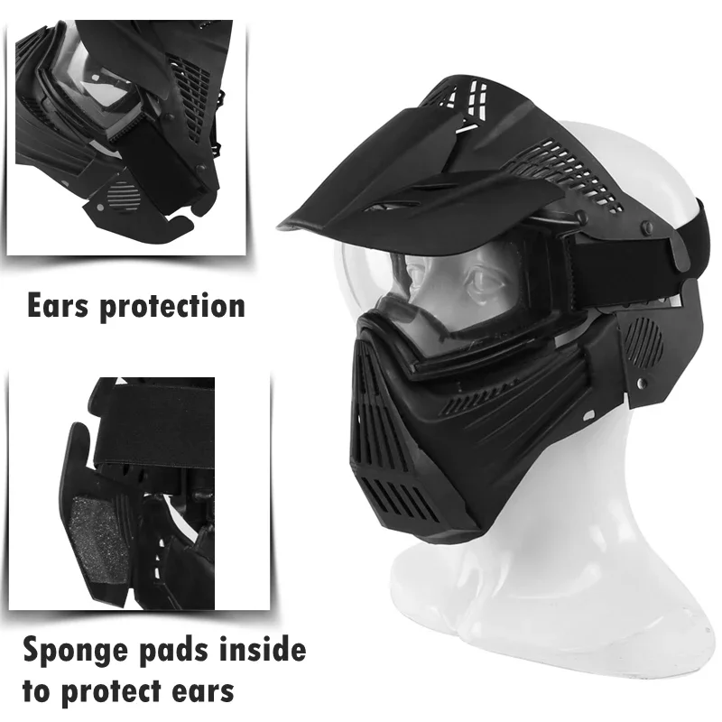 Mascarilla táctica facial completa con lente resistente impactos Airsoft Paintball - imagen 3