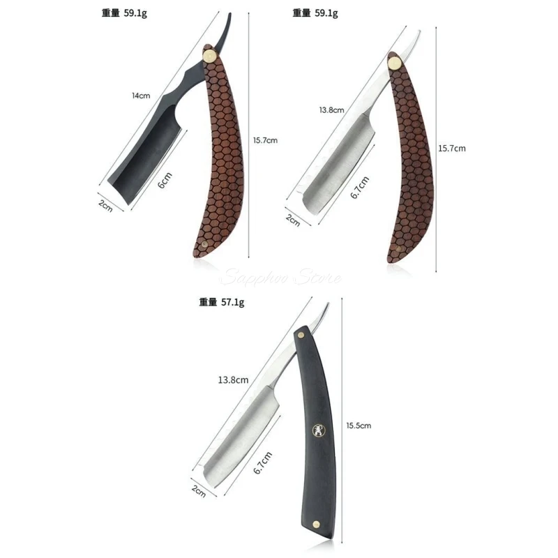 Maquinilla de afeitar profesional con borde recto y hoja de acero inoxidable 440C para hombre, afeitadora de corte de pelo y barba, mango de madera de ébano/palisandro