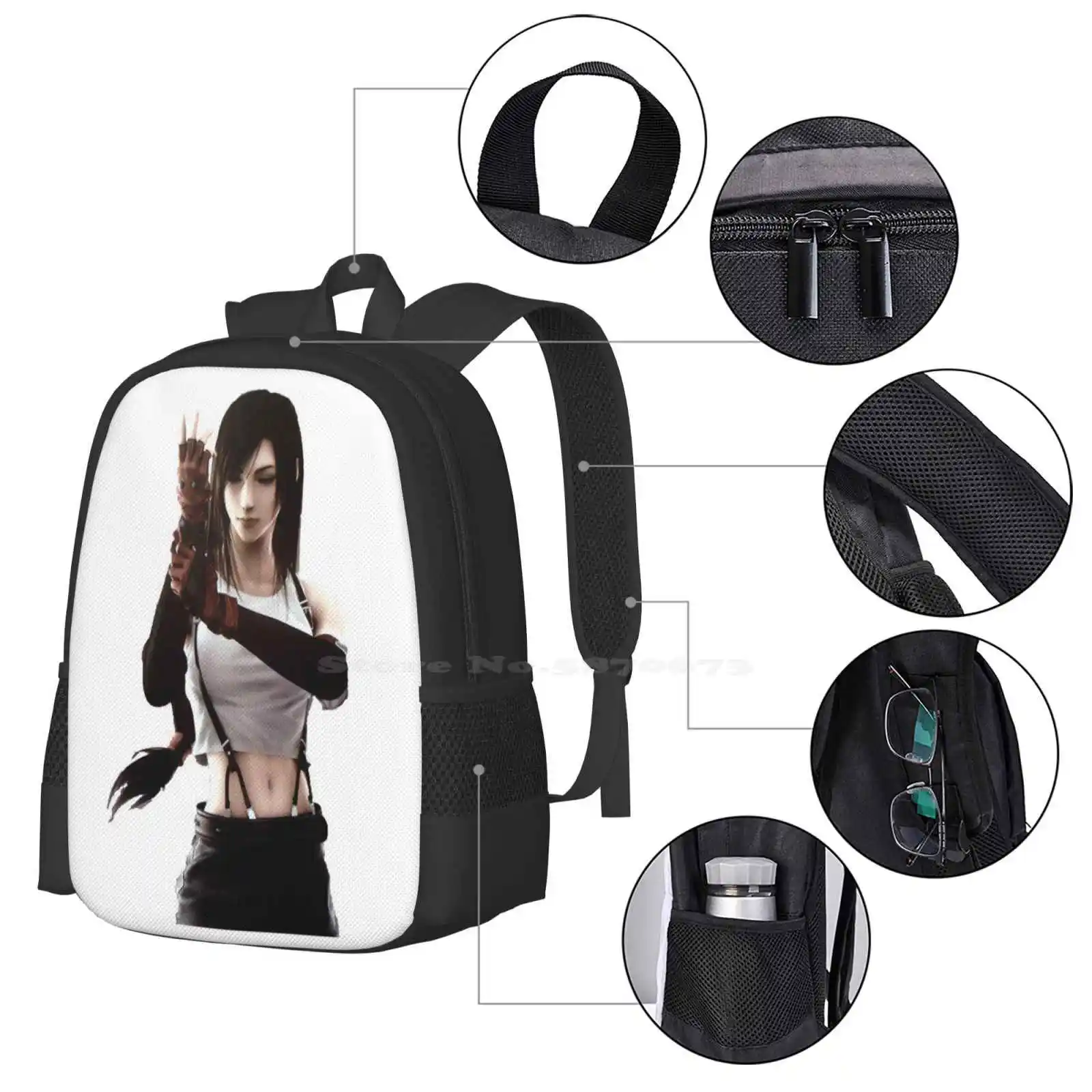 Mochila con diseño de impresión 3d de Tifa Lockhart, bolso para estudiantes, Tifa Lockhart Ff7 Cloud Strife Ffvii Final Fantasy 7 Final Fantasy Vii