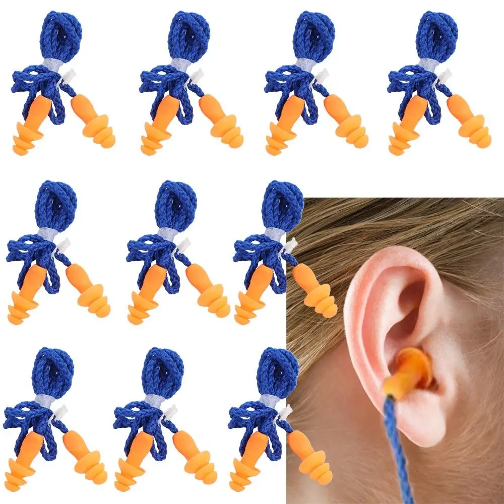 10PCS Corded Silicone Noise Earplug Tapered Soft Insulation Earplug Protective Sound Insulation Ear Plugs for Abatement Noise