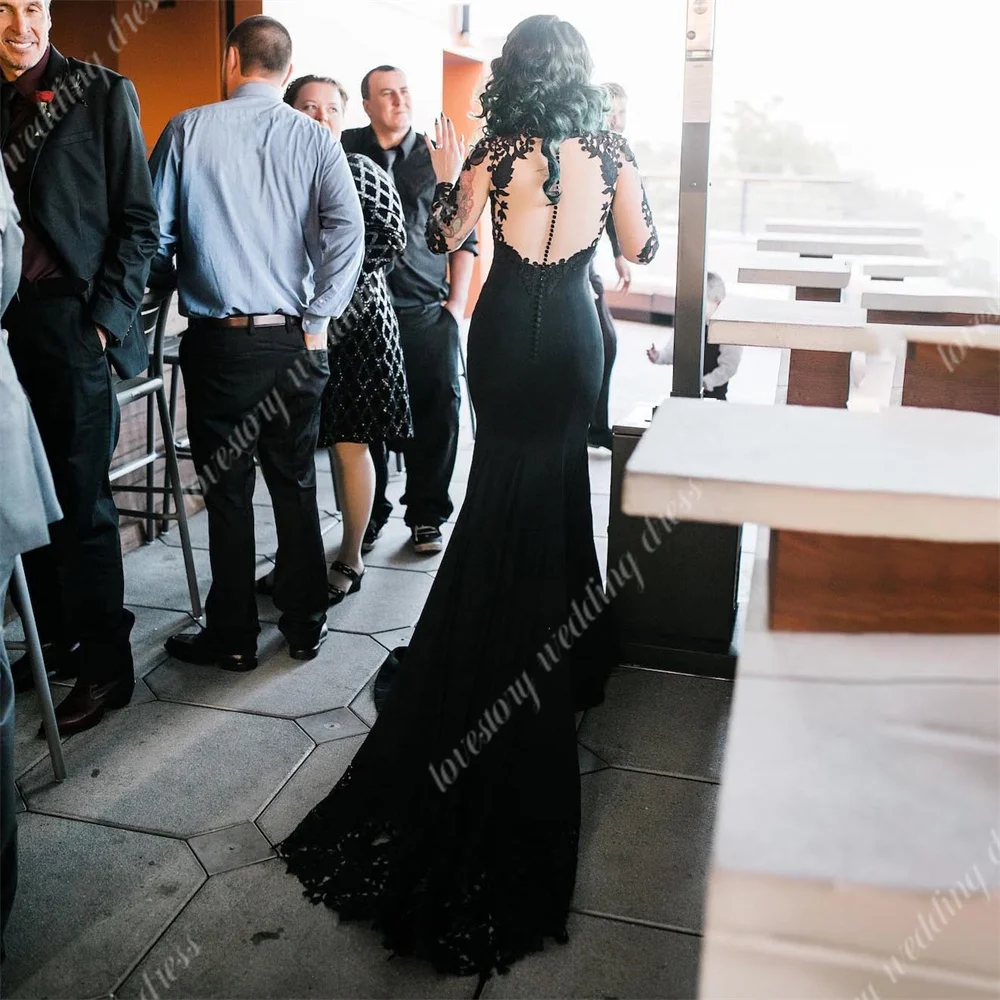 Vestidos de novia de sirena negros góticos, traje Sexy con Espalda descubierta, Apliques de encaje, tul, Vintage, romántico, 2023