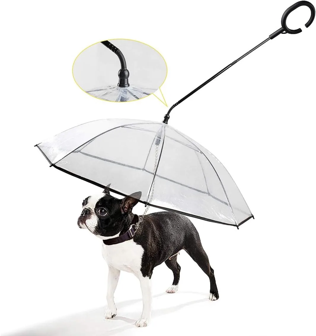 

Adjustable Angle Dog Raincoat, Puppy Umbrella, Pet Umbrella with Chain Leash, Rainy and Snowy Day Walking, C-Shaped Handle