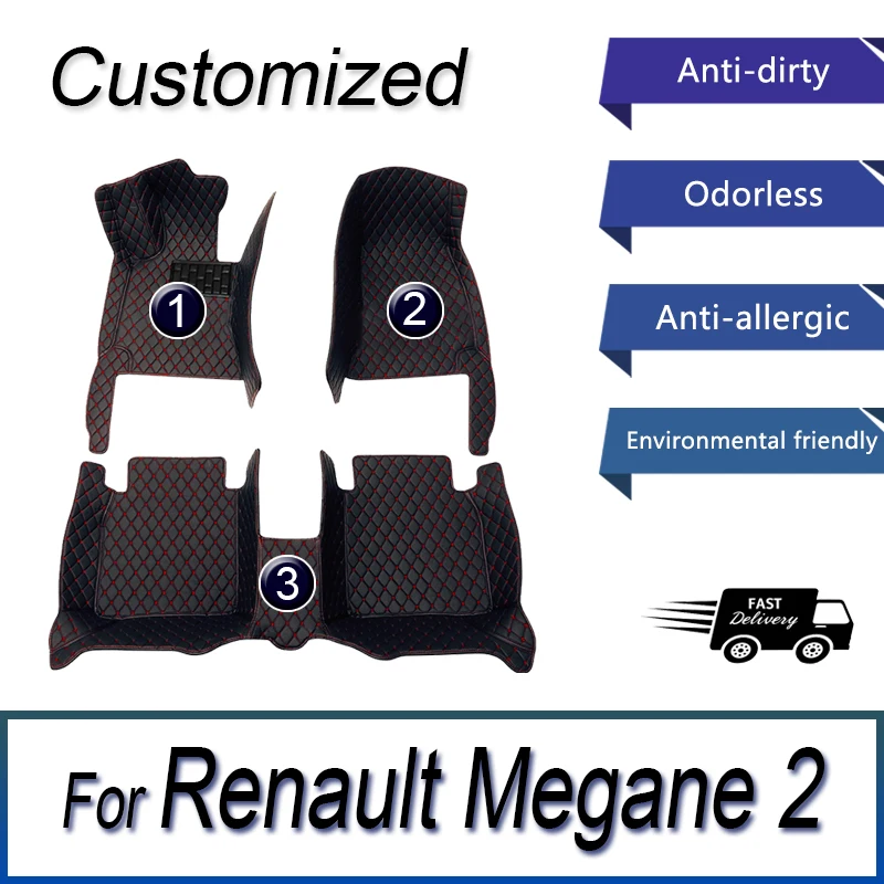 Custom Automotive Car Floor Mats For Renault Megane 2 2003 2004 2005 2006 Auto Luxury Leather Men Women Car Mats Full Coverage