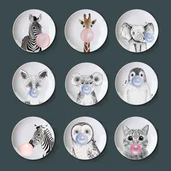 Zebra Rhinoceros Deer Blown Bubble Ceramic Plate Animal Collection Sign Board Art Decor Wall Hanging Dish Living Room Decoration