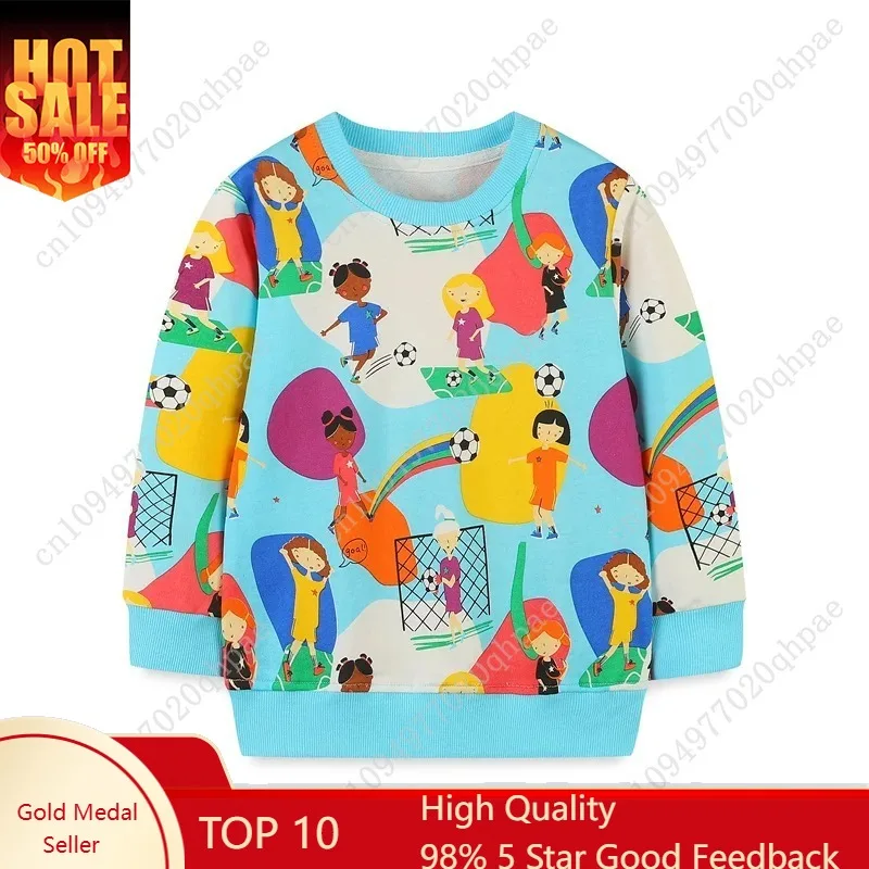 

Jumping Meters 2-7T Cartoon Football Match Girls Sweatshirts For Autumn Spring Hot Selling Kids Clothing Toddler Hooded Shirts