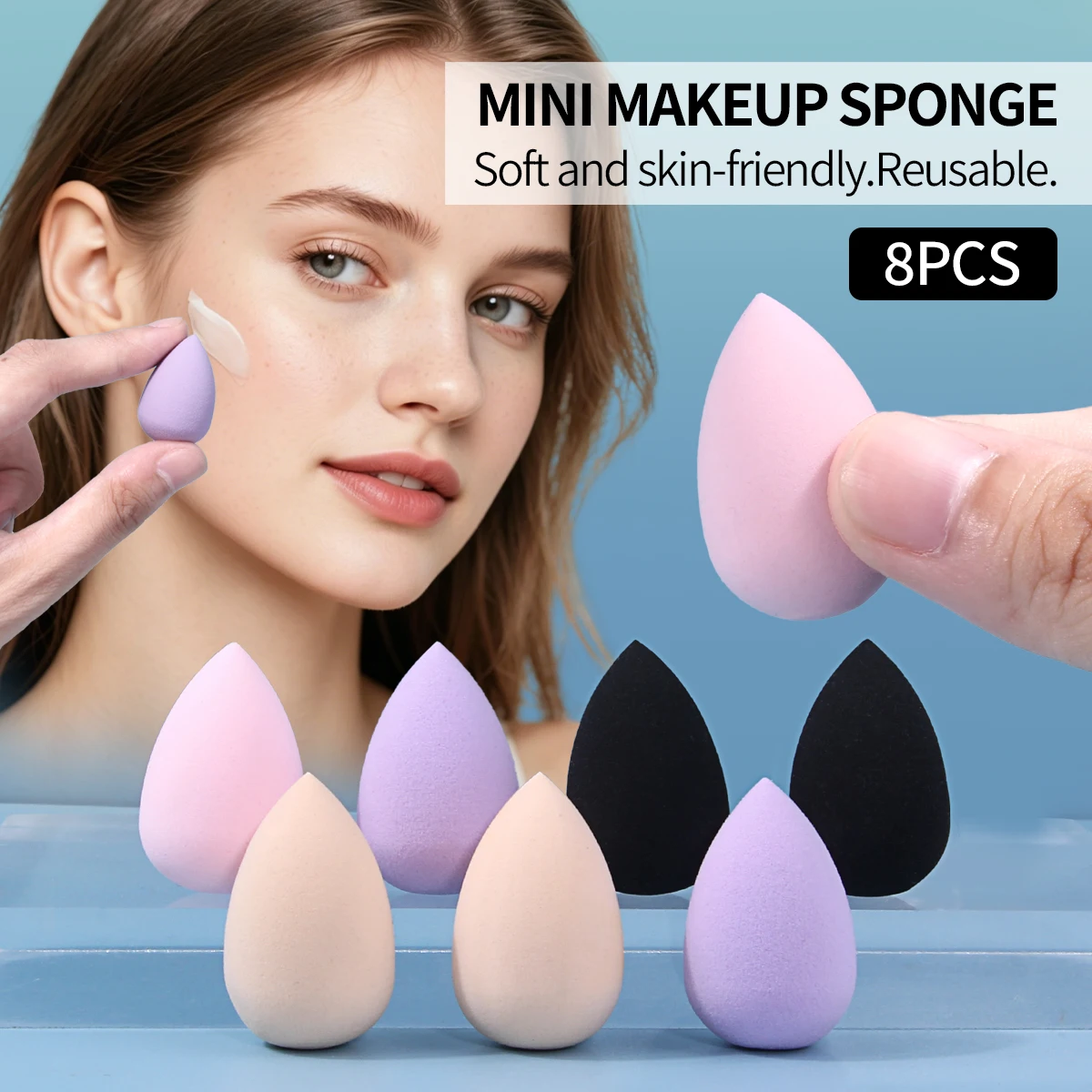 Mini 8PCS Teardrop Beauty Sponge Set  Multi Color Small Makeup puff Soft Reusable Sponge For Concealer Under Eyes Detail Foundat