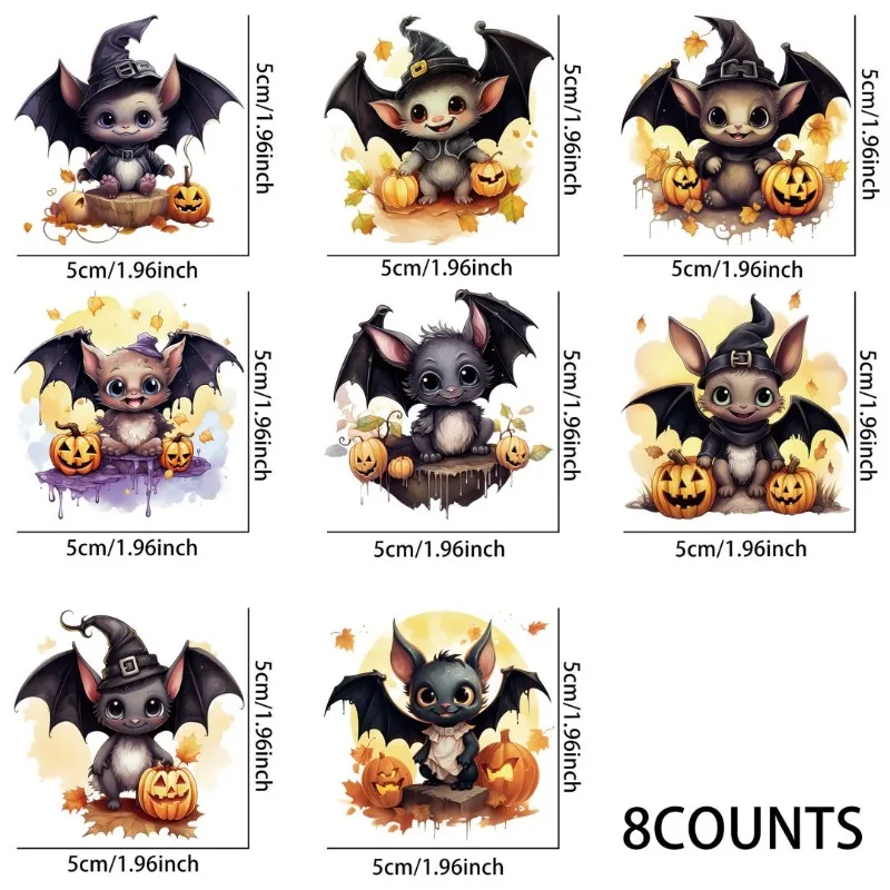 8pcs Cute Bat Halloween UV DTF Cup Stickers, Waterproof Sticker Pack for Decorating Mugs, DIY Art Supplies，Home Decoration