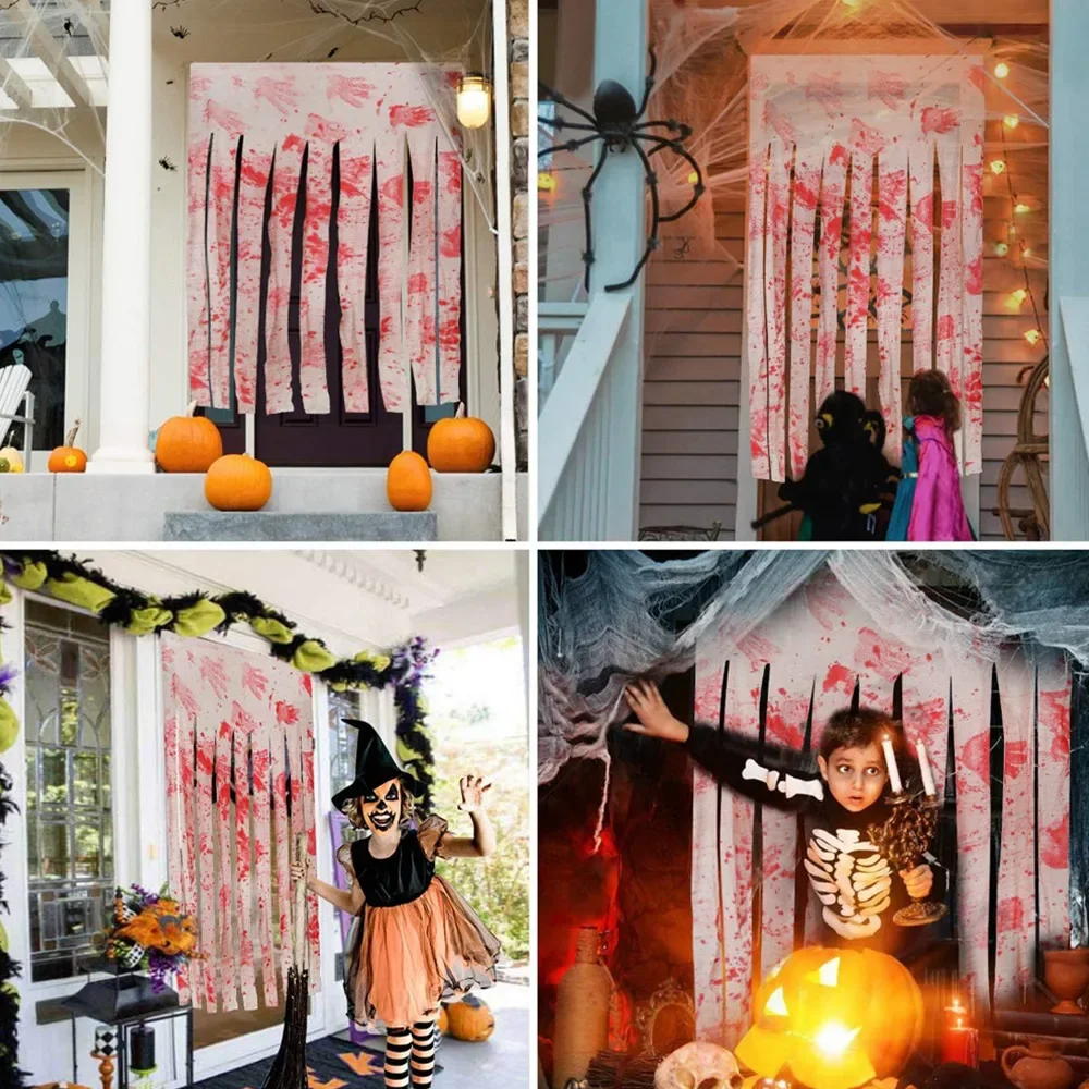 

1Pc Halloween Bloody Cloth Stripes Horror Door Curtains Tablecloths Ghost House Bars Family Parties Decorative Props Supplies