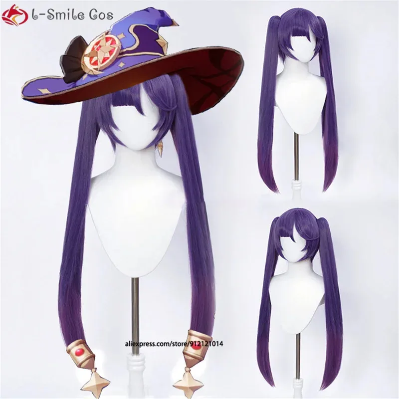 

Candy 2025Game Mona Purple Long Cosplay With Twin Ponytails Bangs Heat Resistant Synthetic Hair Halloween Wigs + Wig