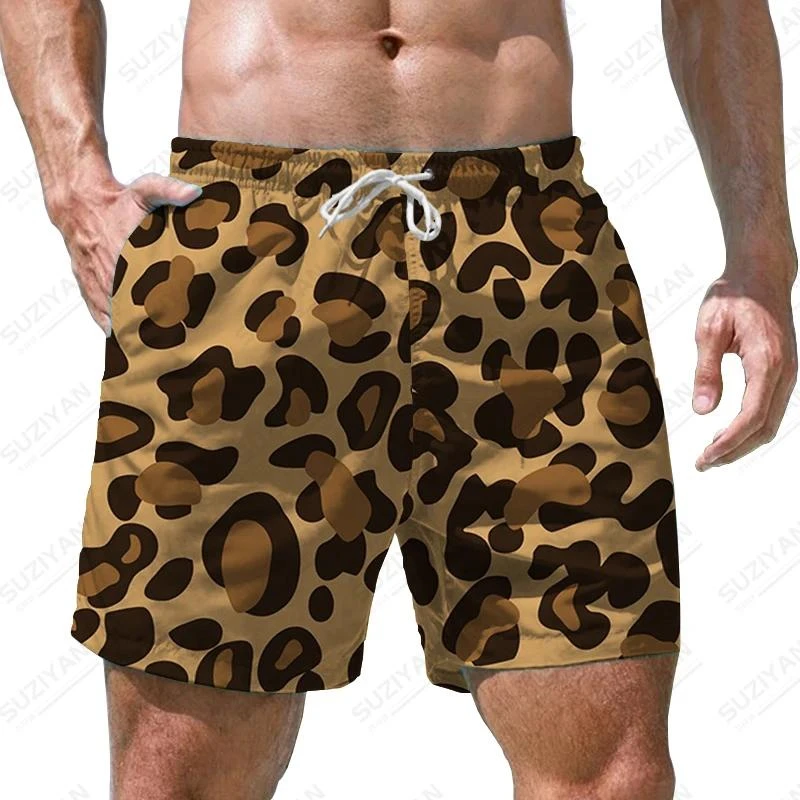 Men\'s Leopard Print Beach Shorts 3d Print Casual Party Clothes Board Shorts Harajuku Breathable Swimsuit Homme Oversized Clothes