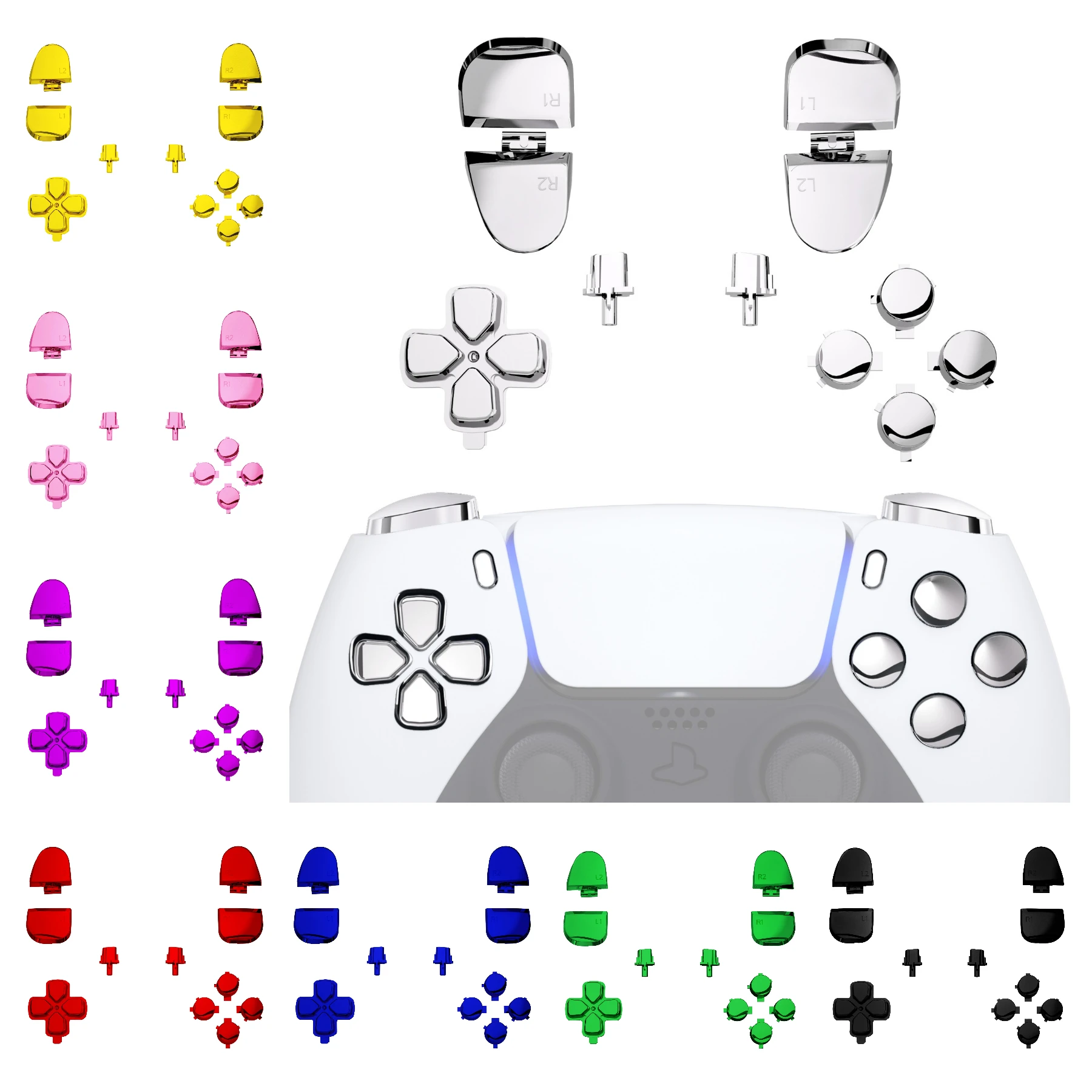 

eXtremeRate Replacement Full Set Buttons Compatible with ps5 Controller BDM-030 BDM-040 - Chrome Series