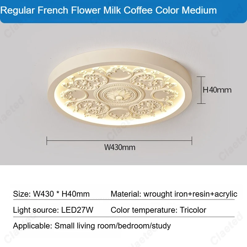 Franse crèmekleurige gesneden plafondlamp Advanced Sense Flower Study LED-plafondlamp Middeleeuwse Retro Master Bedroom Room Lights