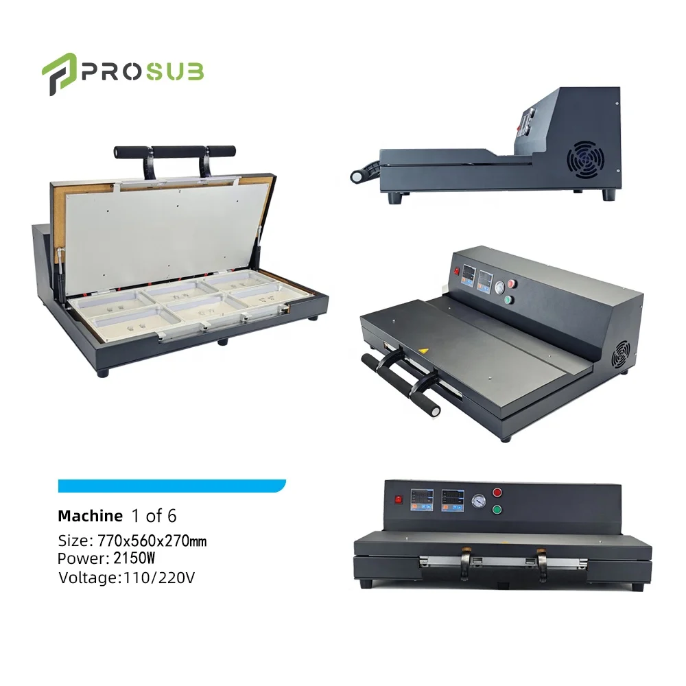 

Prosub Sublimation Heat Press 3D Mobile Phone Case 6-Up Phone Case Machine Film Transfer Vacuum Machine