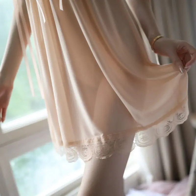Sexy Pyjamas Frauen Sommer lose Spitze Nachthemd Nacht trägt Unterwäsche Pyjama Nachthemd Homewear Schlaf pyjama weibliches Kleid Seide
