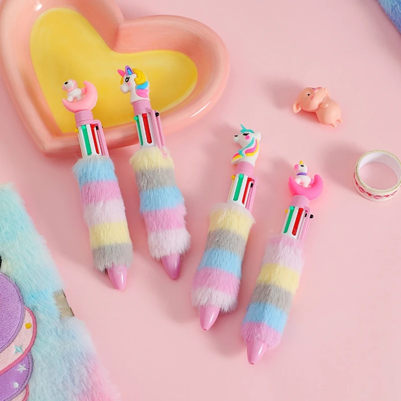 6 Colors Cartoon Plush Ballpoint Pen Writing Pen School Student Stationery Office Supplies Gifts