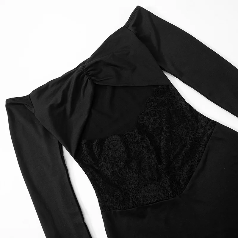 ゼイラ ブラック オフショルダー ボディコン ドレス レース パネル カットアウト シアー ストラップレス バスチェ スリムフィット レディース セクシー パーティー カジュアル ウェア