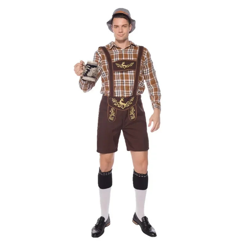 Niemcy Oktoberfest Suspender Lederhosen Shirt Hat Outfit Costume Bavaria Beer Festival Halloween Fancy Dress