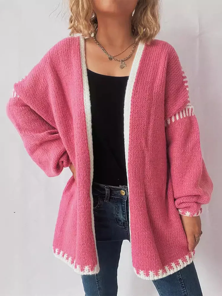 

8 Colors New In Women's Cardigan Sweater 2025 Autumn Winter Trendy Chic Color-block Thick Cardigans Jackets