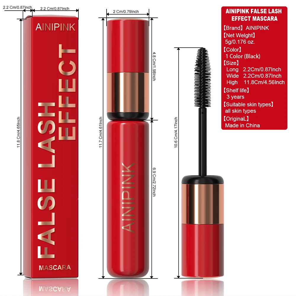 Ainipink Waterproof Fiber Lash Mascara Black Long-Lasting Formula Thick Curly Eyelashes Ideal Gift for Women