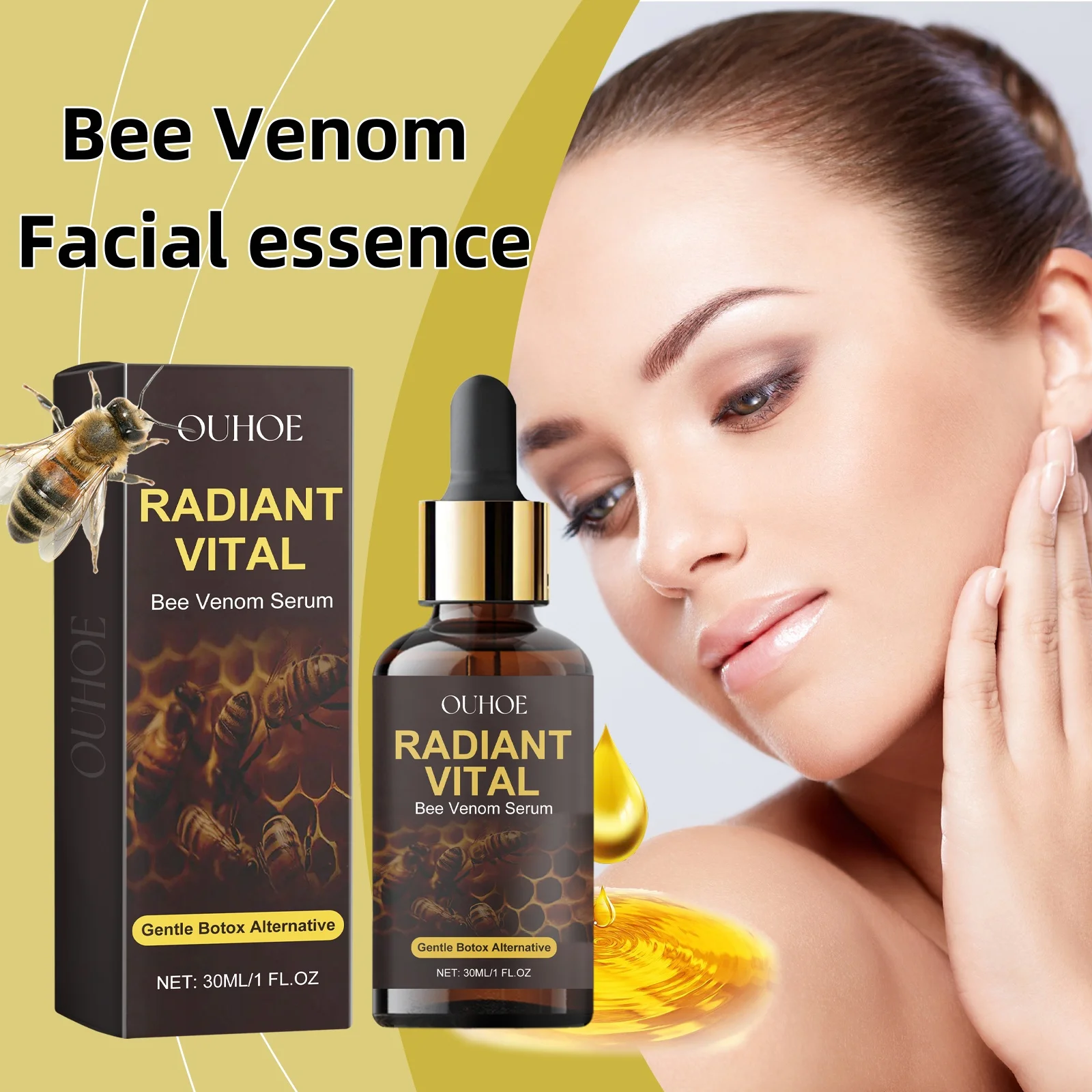 OUHOE Bee Venom Facial essence to Lighten Fine Lines and Wrinkles, Repair Moisturizing and Firming Facial Skin essence