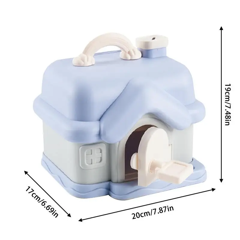 Forma de casa banco de dinheiro de alta qualidade pote de poupança de dinheiro moedas banco com bloqueio azul e rosa grande casa caixa atm presente para crianças