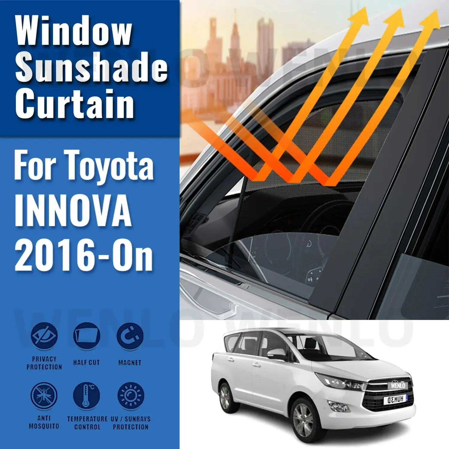 For Toyota INNOVA AN140 2016-2023 Side Window Sun Shade Visor Magnetic Car Sunshade Front Rear Windshield Frame Curtains Shield