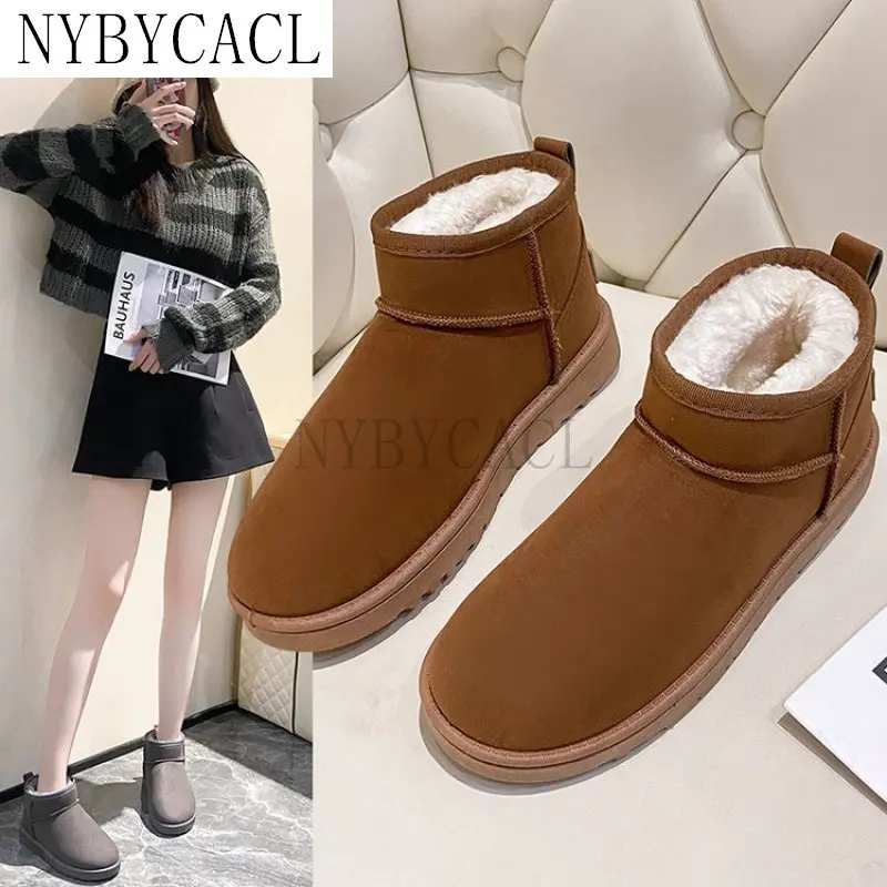 Brand Women's Shoes Australian Boots Winter Footwear Round Toe Flat Heel Boots-Women Fashion Snow Low 2023 Ladies Ankle Cotton