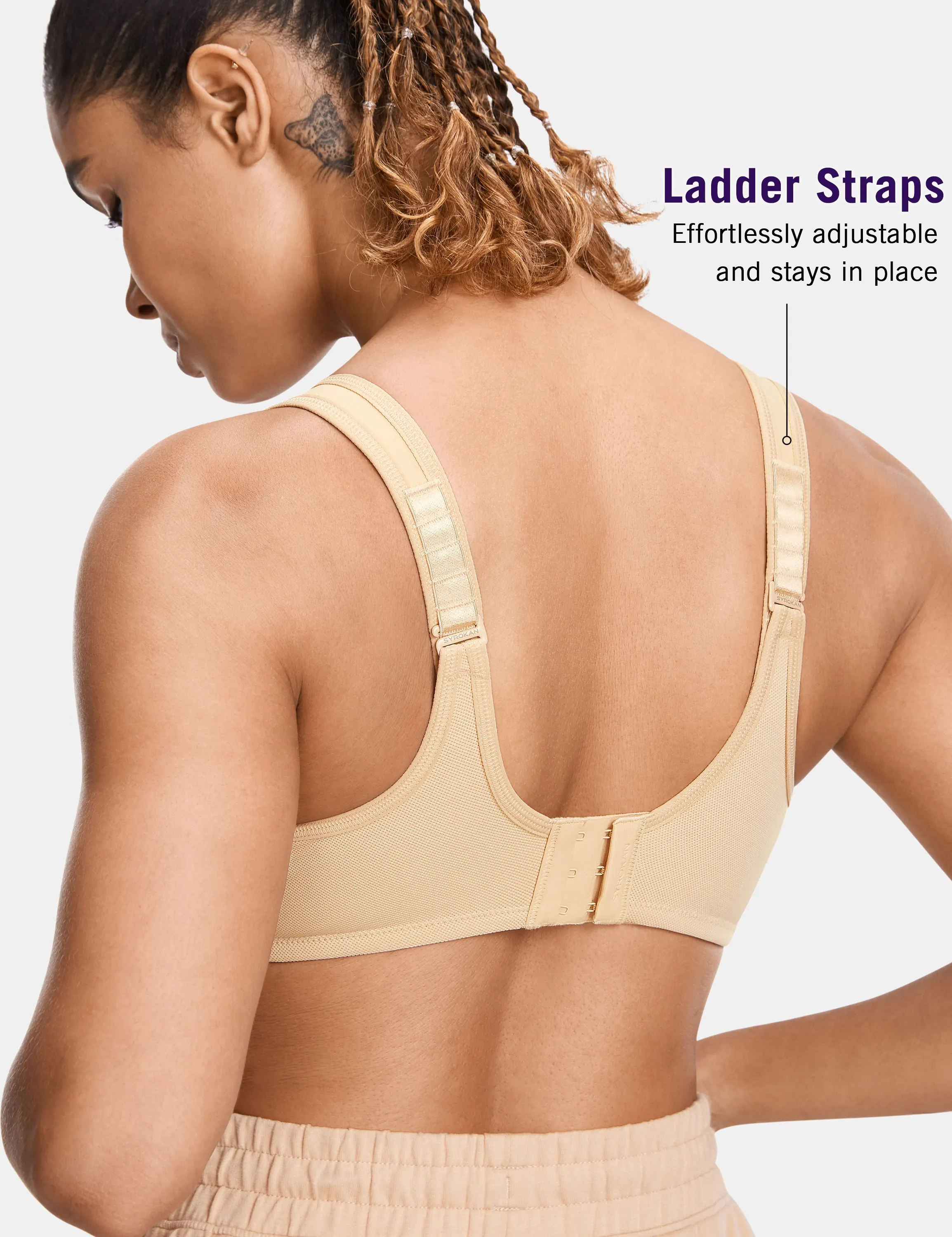 SYROKAN Breathable Women Sport Bras Solid Plus Curve Gym Fitness Workout Underwear Underwire Activewear Sportwear Tops Yoga