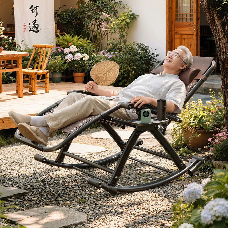 Rattan rocking chair Nanzhu balcony leisure recliner foldable elderly living room back sofa chair