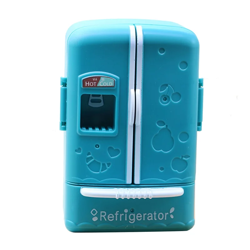 1:18 Mini Simulation Mini Double Door Refrigerator Decoration DollHouse Children Play House Toys,Blue