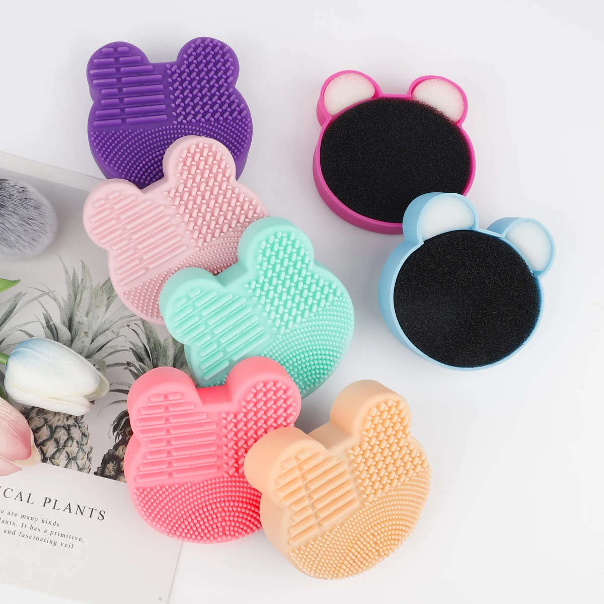 1pc Silicone Makeup Brush Cleansing Mat Wet Dry Double Use Brush Cleaner Bear Shaped Comestic Brush Washing Tool